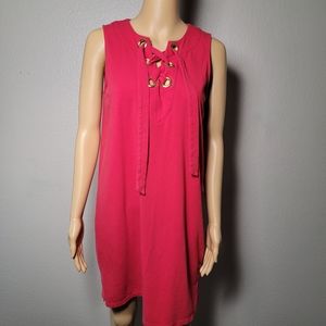 Women's Size Medium Michael Kors Red V-neck Sleeveless Lace Up Dress